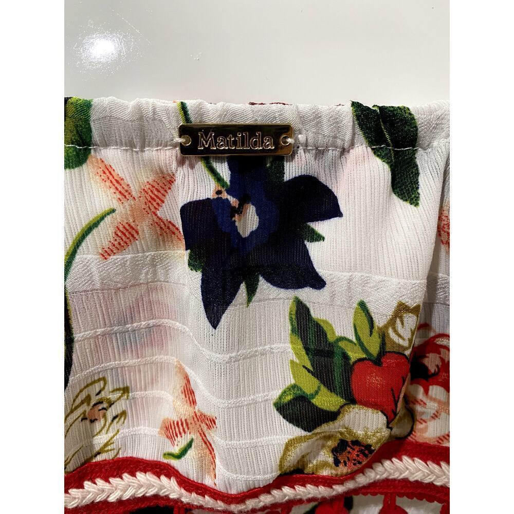 Matilda White Blouse w/ Floral Print. Size L (EUC) - Picture 6 of 7